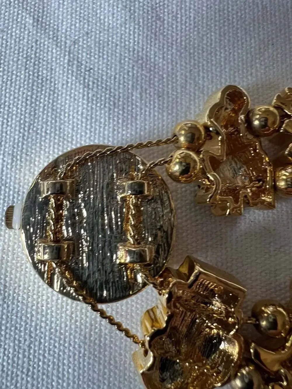 Jennie B Enamel Christmas Slide Charm Bracelet Watch Gold Tone Holiday
